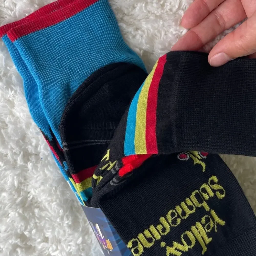 The Beatles Yellow Submarine Crew Socks 3 Pack Size 7–12 NEW Black Blue Mens